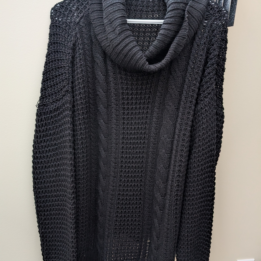 Black Cable Knit Cowl Neck Sweater